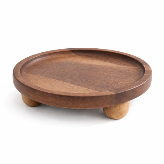 Wooden Riser for Display, 5 Inch Round Wood Riser Pedestal Stand, Small Round Wooden Tray & Wood Pedestal Tray, Elevated Tray for Candles Plants Bottles Vases, Farmhouse Tabletop Entry Table Centerpiece Decor