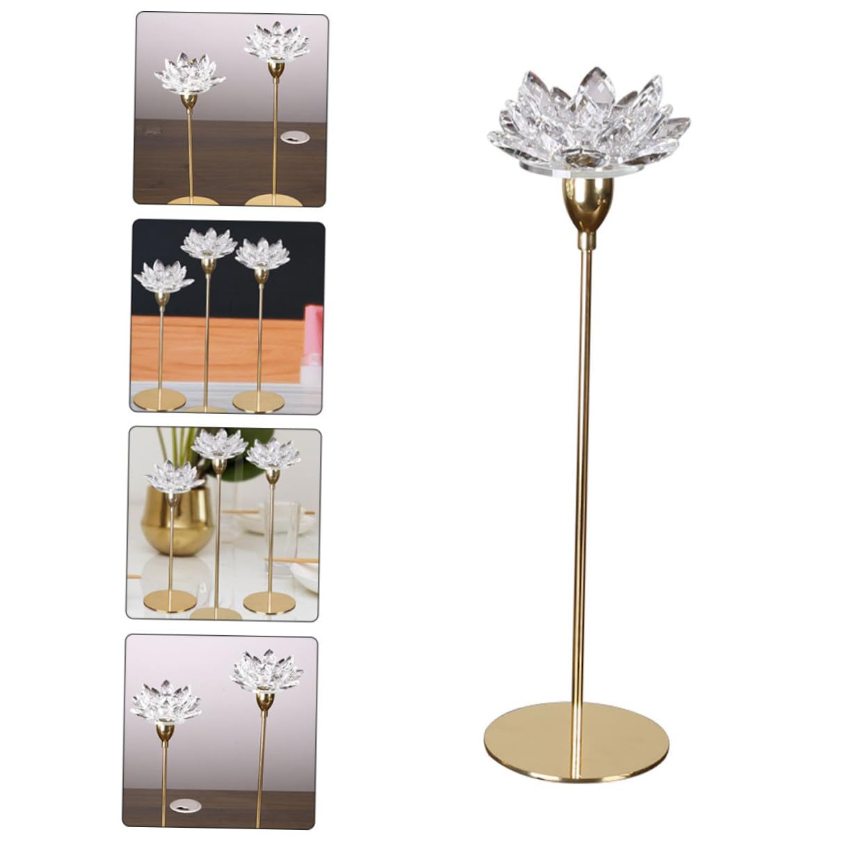 ZUNOXAZ Modern Minimalist Metal Candlestick Holder Small Crystal Lotus Candleholder Decorative Wedding Candle Stand for Home Décor