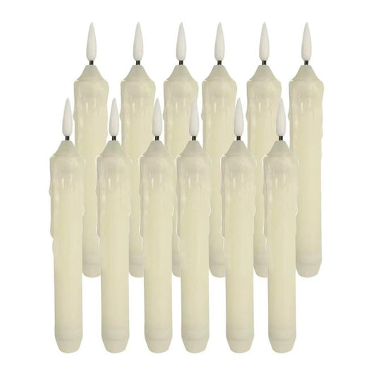 Mxqdhx 12 Flameless Taper Candles LED Taper Candles Flickering Bulk Ivory LED Candlestick for Halloween Christmas Wedding Church Easter Party Decor Table Centerpiece, Warm Yellow 6.1 in, No Batteries