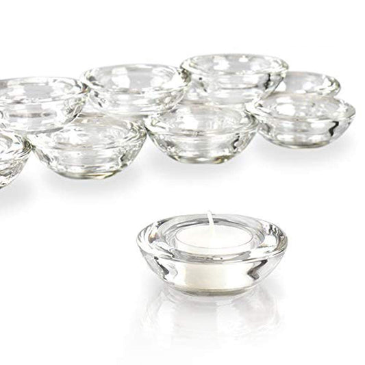 ELIVIA Clear Tealight Candle Holders - Set of 24, Round Chunky Glass Candle Holder, 3" Diameter - CH01