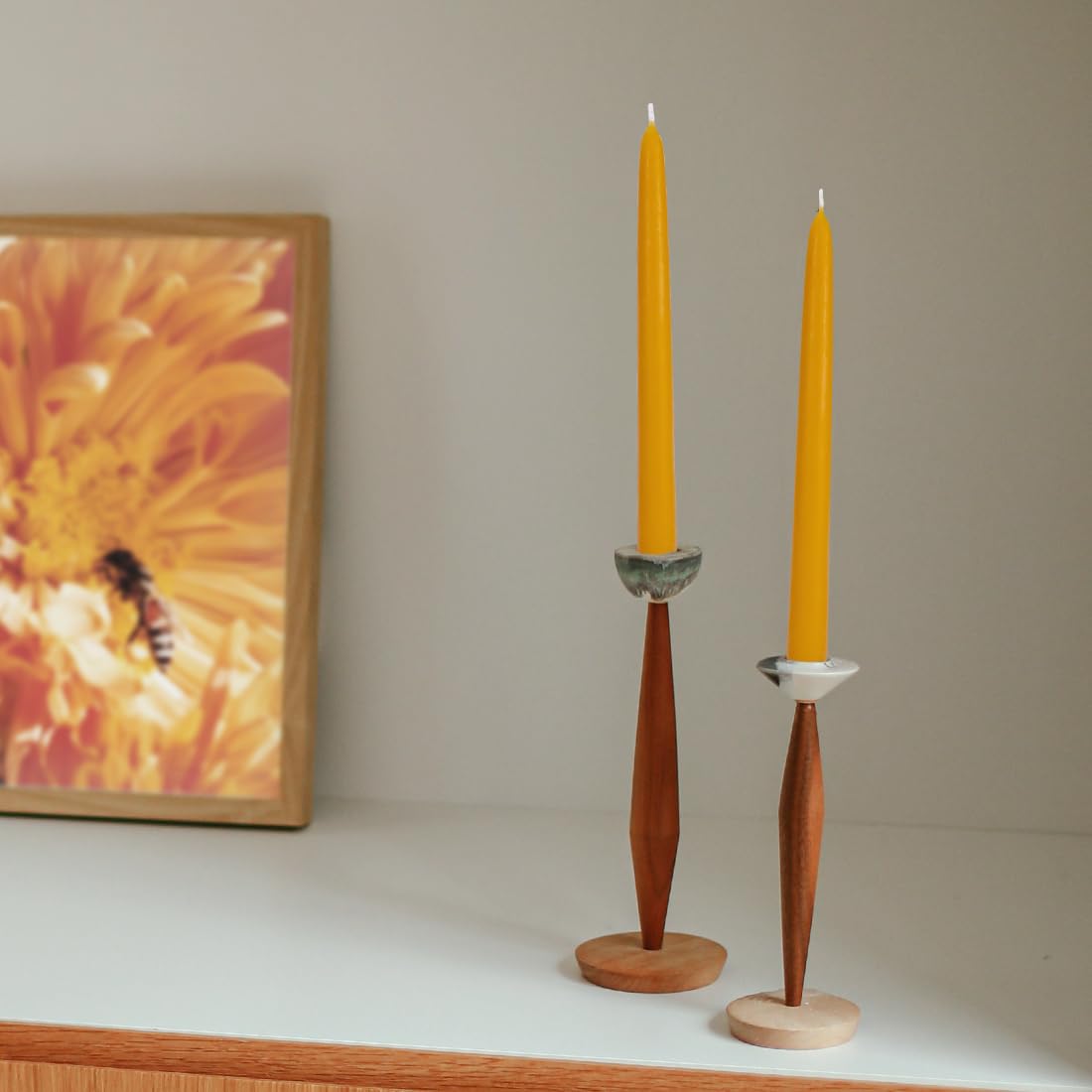 Aglary 16PCS Beeswax Taper Candles, 9" Handmade Natural Candles, Dripless and Smokeless，9 Hour Burn Time