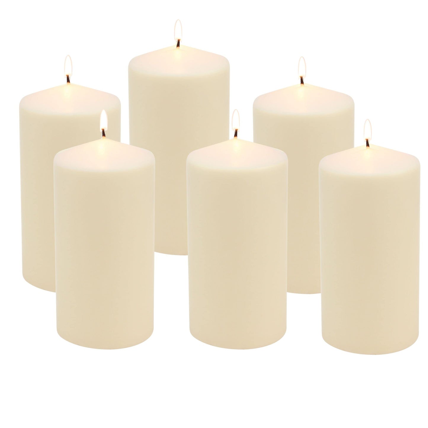 Stonebriar SB-SP-3548A Tall 3 x 6 Inch Unscented Ivory Pillar Candle Set, Set of 6, 3x6 and Stonebriar 50 Pack Unscented Tea Light Candles with 6-7 Hour Extended Burn Time