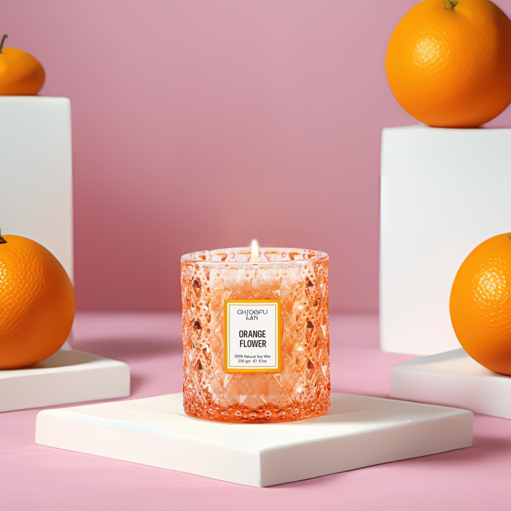 Chloefu LAN Orange Blossom Candle, Natural Soy Scented Candles for Stress Relief, Holiday Candle Gifts, 55 Hours Smokeless Long Lasting Burning, Great Gift for Women & Men