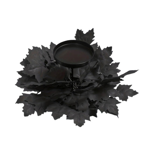 Mini Halloween Wreaths with Plastic Candle Holder, 5.5" Artificial Black Maple Leaves Candle Wreath Floral Twig Candleholder Wreath for Table Centerpieces Decorations