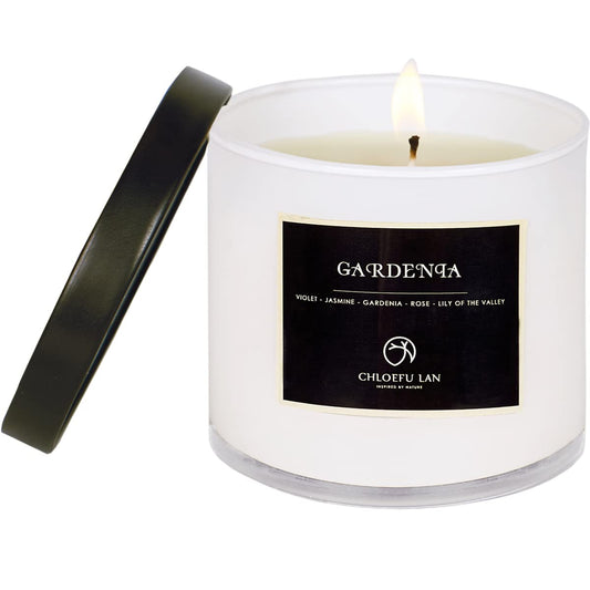 Chloefu LAN Premium Gardenia Scented Candle for Men & Women, Highly Scented, 7.1oz|45 Hour Long Lasting, All Natural Soy Candles, Home Decor, White Glass Jar Candle with Gift Box