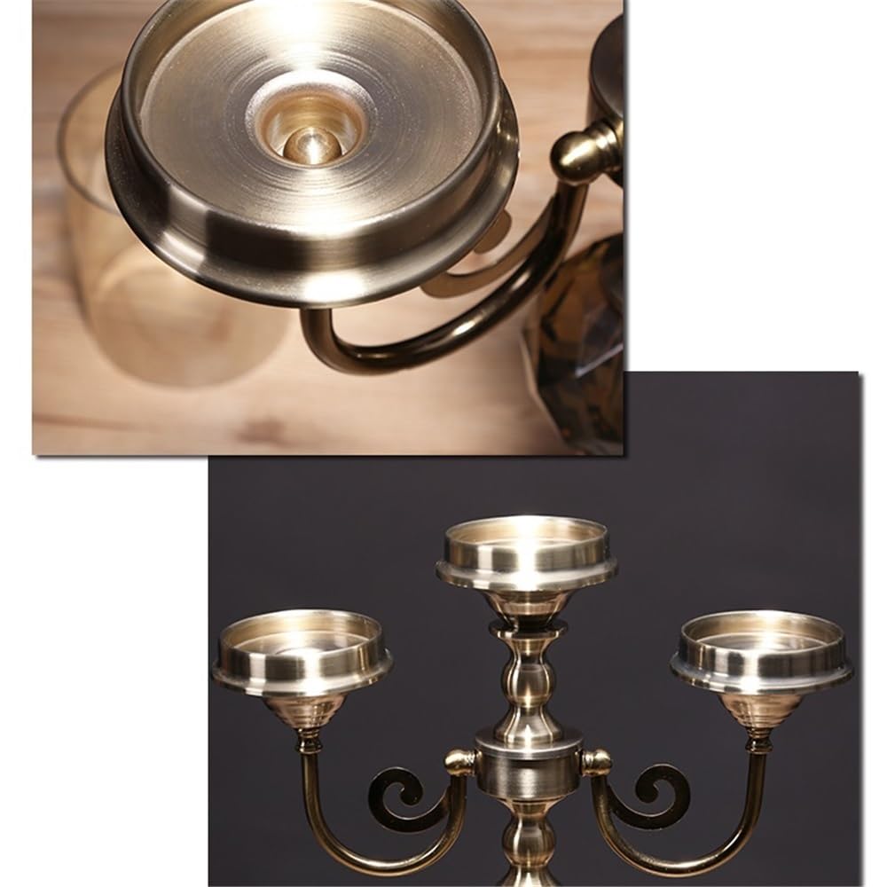 YUHUAWF Candle Holderss Retro Metal Glass Three-Head Candlestick Light Luxury Home Decoration Ornaments Candle Holder Decorative Candlestick(Small)