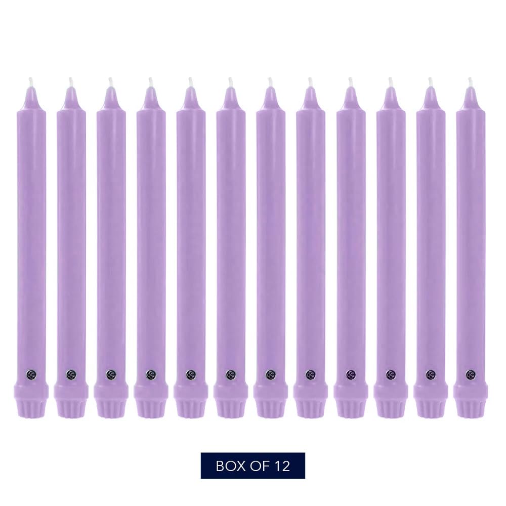 Colonial Candle Unscented Taper Candle, Classic Collection, Lilac, 8 in, Pack of 12 - Up to 6 Hours Burn