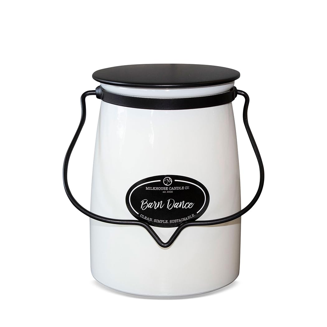 Milkhouse Candle Company Barn Dance Soy Candle - Bergamot | Patchouli Leaves | Sandalwood Scented - 22 oz Butter Jar with Lid, 120+ Hour Burn Time, Made in the USA