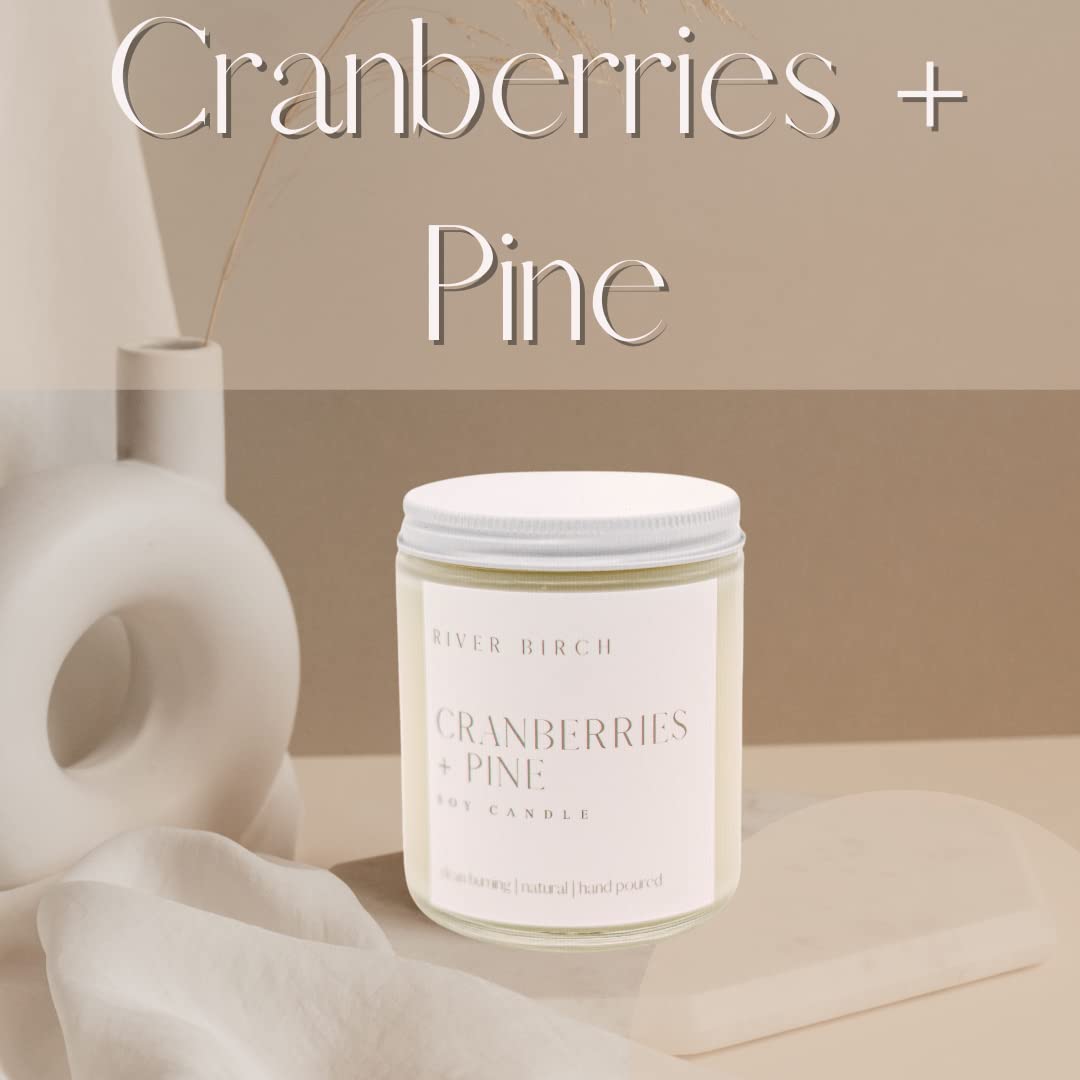 River Birch Candles Cranberries + Pine Scented Candle | Premium, All-Natural, Non-Toxic, Soy Candles | 8.5oz 40 Hr Burn Time | Cozy Relaxing Gifts for Home