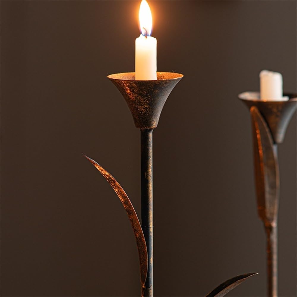 YUHUAWF Candle Holderss Retro Old Wrought Iron Candlestick Ornaments for Coffee Shops, Hotels, Dining Tables Decorative Candlestick(Small)