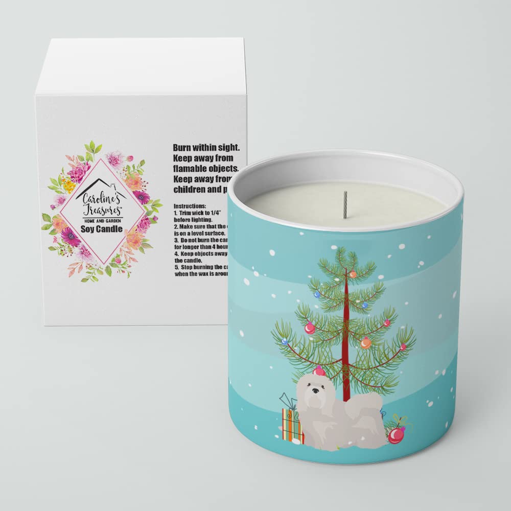 Caroline's Treasures CK3469CDL White Lhasa Apso Christmas Tree 10 oz Decorative Soy Candle Nature Soy Wax Essential Oil Home Decor Ideal for Bedroom Kitchen Bath Office Gift, 10 oz