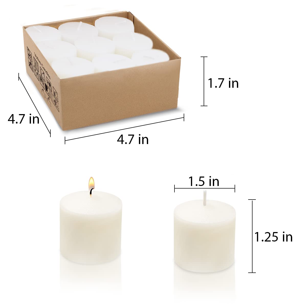 Mi Ka YIa 8 Hour Ivory Votive Candles for Weddings Party Spa & Emergency, Set of 9 Unscented Bulk Candles for Restaurants & Home Decoration, 1.25 Inch, 9 Pack