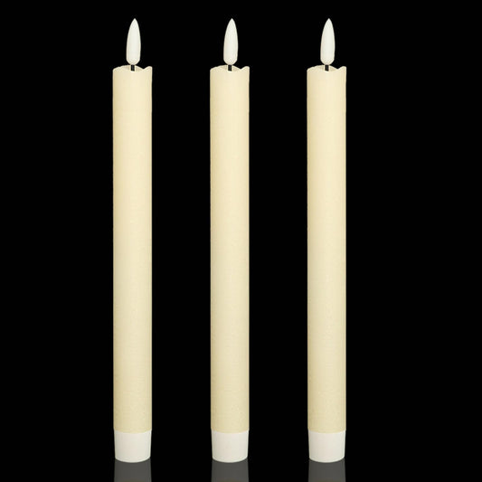 Wondise Ivory Flameless Taper Candles with Timer, 3 Pack Battery Operated LED Flickering 3D Flame Real Wax Candle for Christmas Thanksgiving Fireplace Decorations Halloween