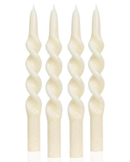 MAITREYA Tall Taper Candle Stick Ivory Spiral Taper Candles for Decoration Weddings Party Church-Unscented Dripless Candles Set of 4 10inch(C-Ivory-new)