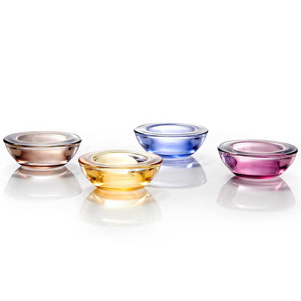 ELIVIA Red Tealight Candle Holders - Set of 12, Round Chunky Glass Candle Holder, 3" Diameter - CH01 - Aubergine Purple