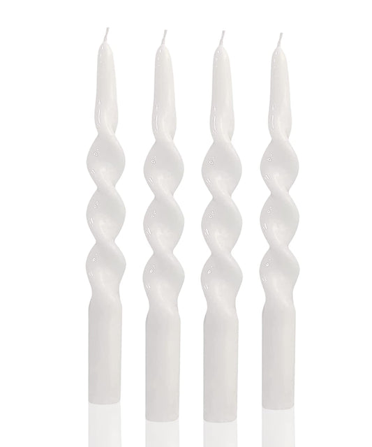 MAITREYA White Taper Candles Conical Stick Candles Spiral Taper Candles-Set of 4 for Decoration Weddings Party Church-Unscented Dripless Candles,10inch(C-White)