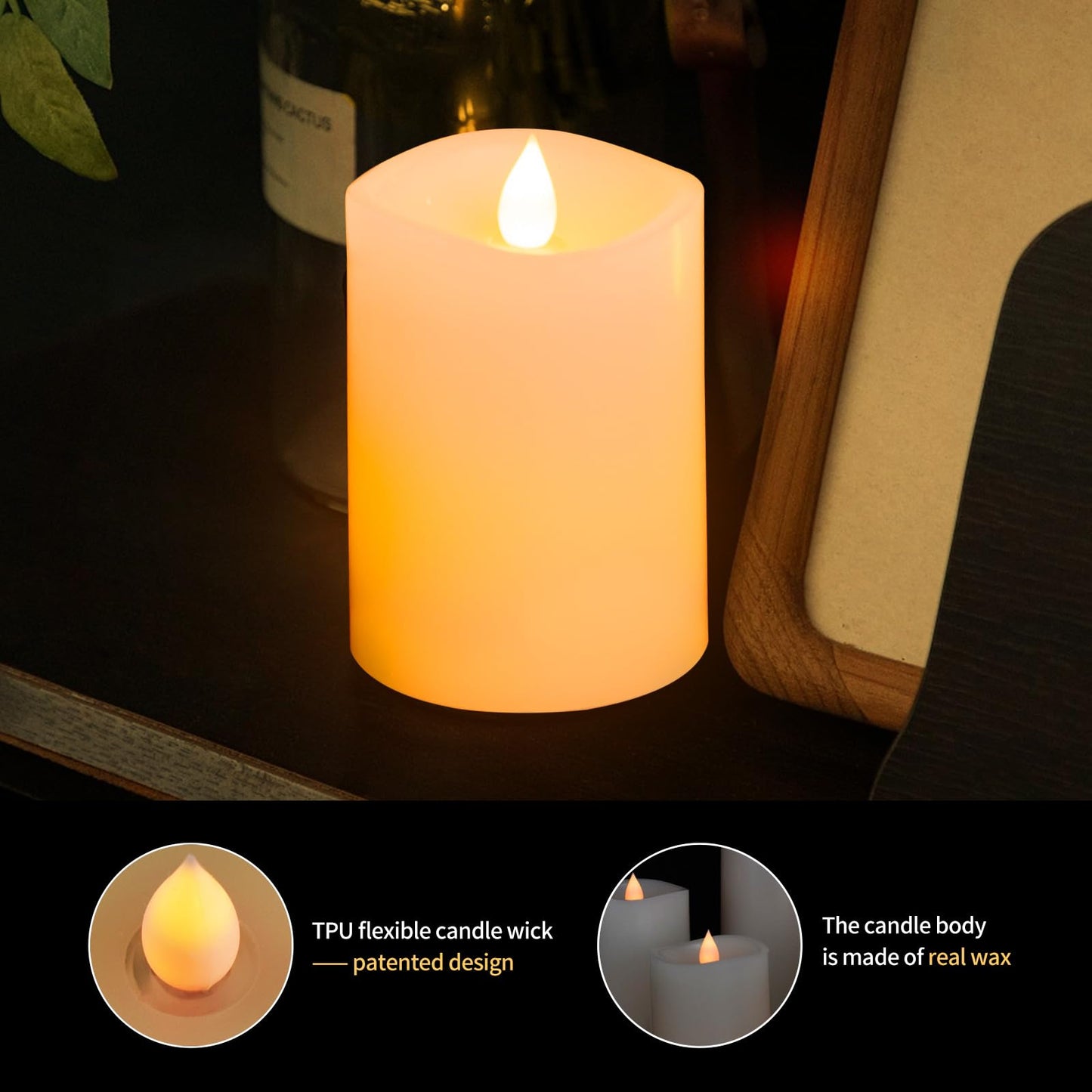 ASLDOIWEH 3x4 Flickering Flameless Candles Set of 2, 2AA Battery Life 600 Hours Battery Candles Flickering with Timer,4 inch Flameless Candles with Remote for Indoor/Outdoor, Ivory