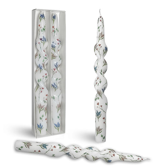 Printed Candlestick Floral Candle Sticks Spiral Taper Candle Long Twisted Candlesticks 10 Inch Hyacinth Tapered Candles for Home Wedding Holiday Party Set of 2