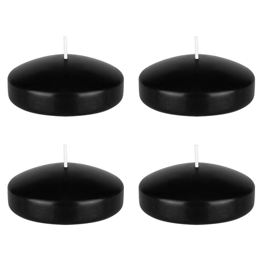Mega Candles 4 pcs Unscented Black Floating Candles, Hand Poured Wax Candle 3 Inch Diameter, Home Décor, Wedding Receptions, Occasions, Festivities, Events, Meditations, Tranquility, Spa