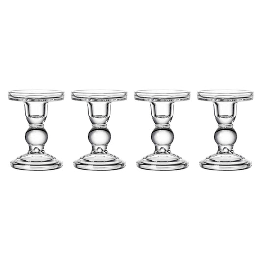 Glass Candle Holder Set of 4 Clear Candlestick Holders for Pillar Taper and Tealight Candles, Vintage Table Centerpiece for Wedding, Christmas Home Decor