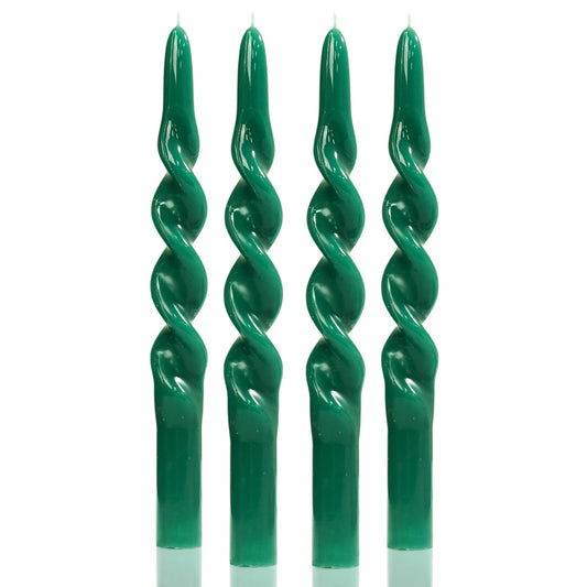 MAITREYA Dark Green Spiral Taper Candles-Set of 4 for Decoration Weddings Party Church-Unscented Dripless Candles,10inch(Dark Green-C)