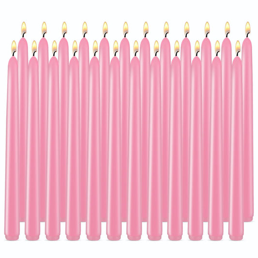 Pink Taper Candles, Set of 24 Unscented and Smokeless 10 Inch Taper Candles Long Burning, Paraffin Wax with Cotton Wicks for Burning Approxinately 7-8 Hours Time