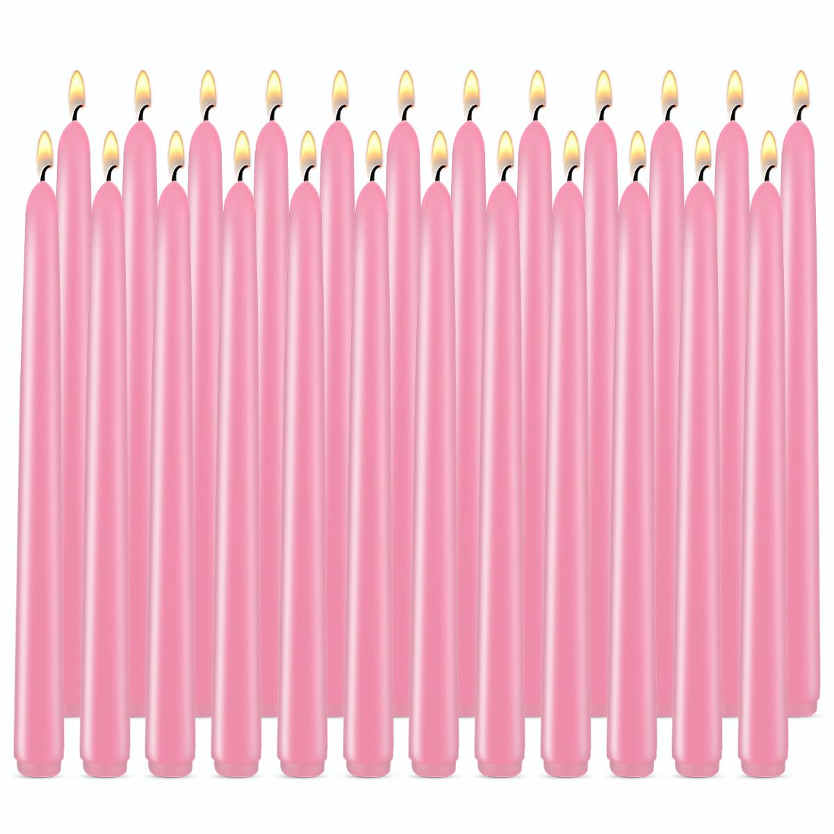 24 Pack Pink Taper Candles, 7-8 Hours Burn Time, Unscented, Smokeless and Dripless, 0.79 x 10 Inch Dinner Candle Set for Household, Wedding, Party and Home Décor Candlesticks