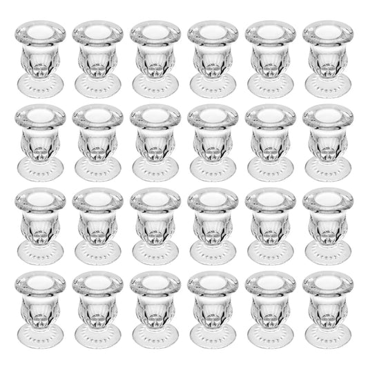 BTGLLAS Glass Taper Candle Holder Set of 24 - Clear Crystal Candlestick Holders for Tapered Candles, Elegant Candle Stick Holder Set for Wedding Party Christmas Thanksgiving Festival (24, Transparent)