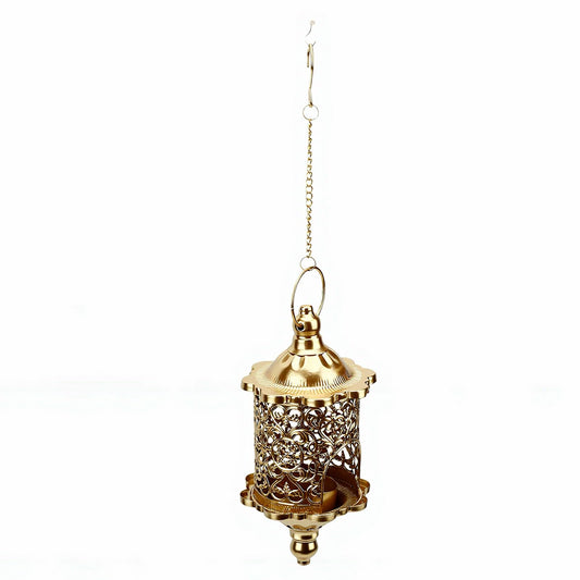 Pssopp Decorative Candle Holder Moroccan Candle Holder, Handmade Iron Hollow Out Vintage Decorative Lantern Hanging Tealight Votive for Home Porch Patio (Gold)