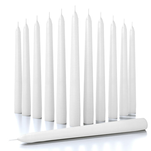 CANDWAX 8 inch White Taper Candles - Set of 12 White Candle Sticks Ideal for Christmas Decorations - Unscented Dripless Smokeless Long Burning Candlesticks - Tapered Christmas Candles for Home Decor
