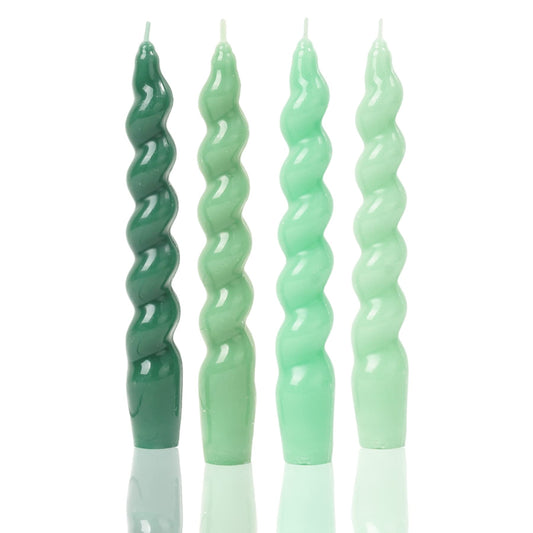 MAITREYA Green Spiral Taper Candles Conical Stick Candles Handmade Twisted Candles-Set of 4 for Decoration Weddings Party Church-Unscented Dripless Candles,7.5inch(A-Gradient Green)