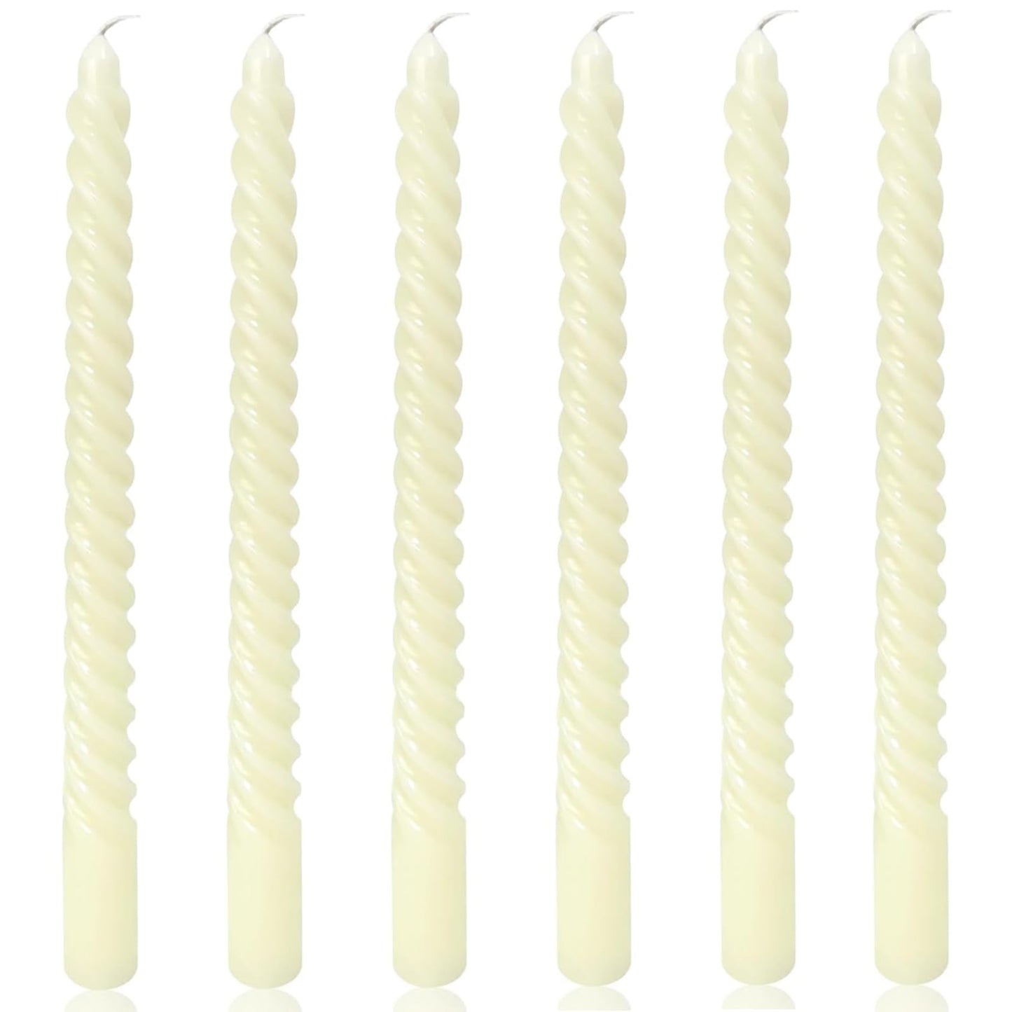 10 Inch 6 Pack Ivory Spiral Taper Candles- 8 Hours Long Burning Twisted Candlesticks Tall Candles for Home Decor Religious Ceremonies Weddings Dinner Holiday Decoration Formal Events (Ivory)