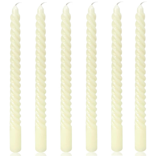 6 Pack Ivory Taper Christmas Candles,Unscented Dripless Taper Candles 10 Inch,Ivory Candlesticks Spiral Dripless 8 Hours Long Burning Time, Ideal for Christmas,Easter,New Years Eve Decoration