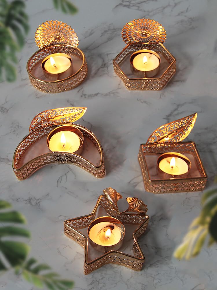 Candlestick Holders Gold Star and Moon Candlestick Electroplating Tea Candle Holder Home Living Room Decoration Candle Holders (Color : 3)