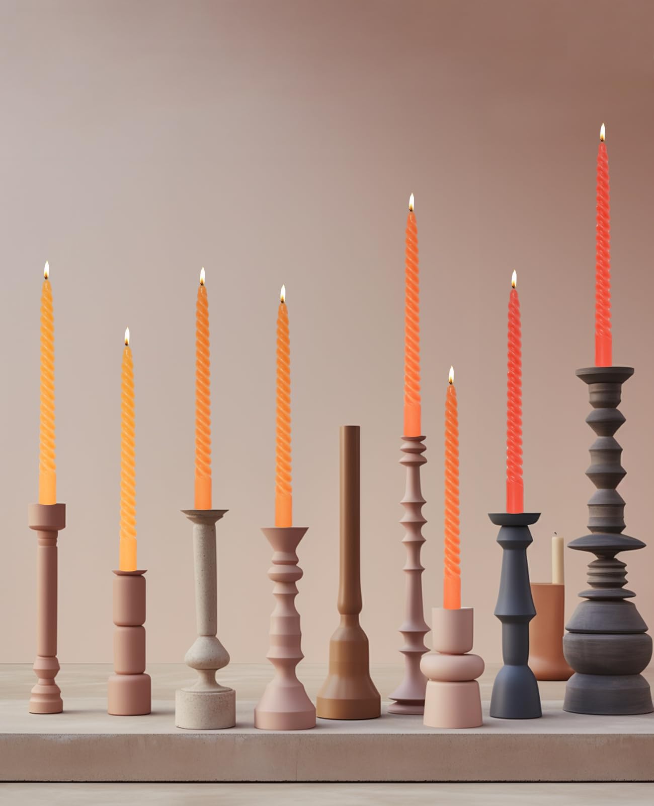 LPUSA Candle Stick Spiral Tall Taper Candles,Unscented Candle for Holiday,Wedding and Home Decoration,10inch,12 Pack(Gradient Orange)