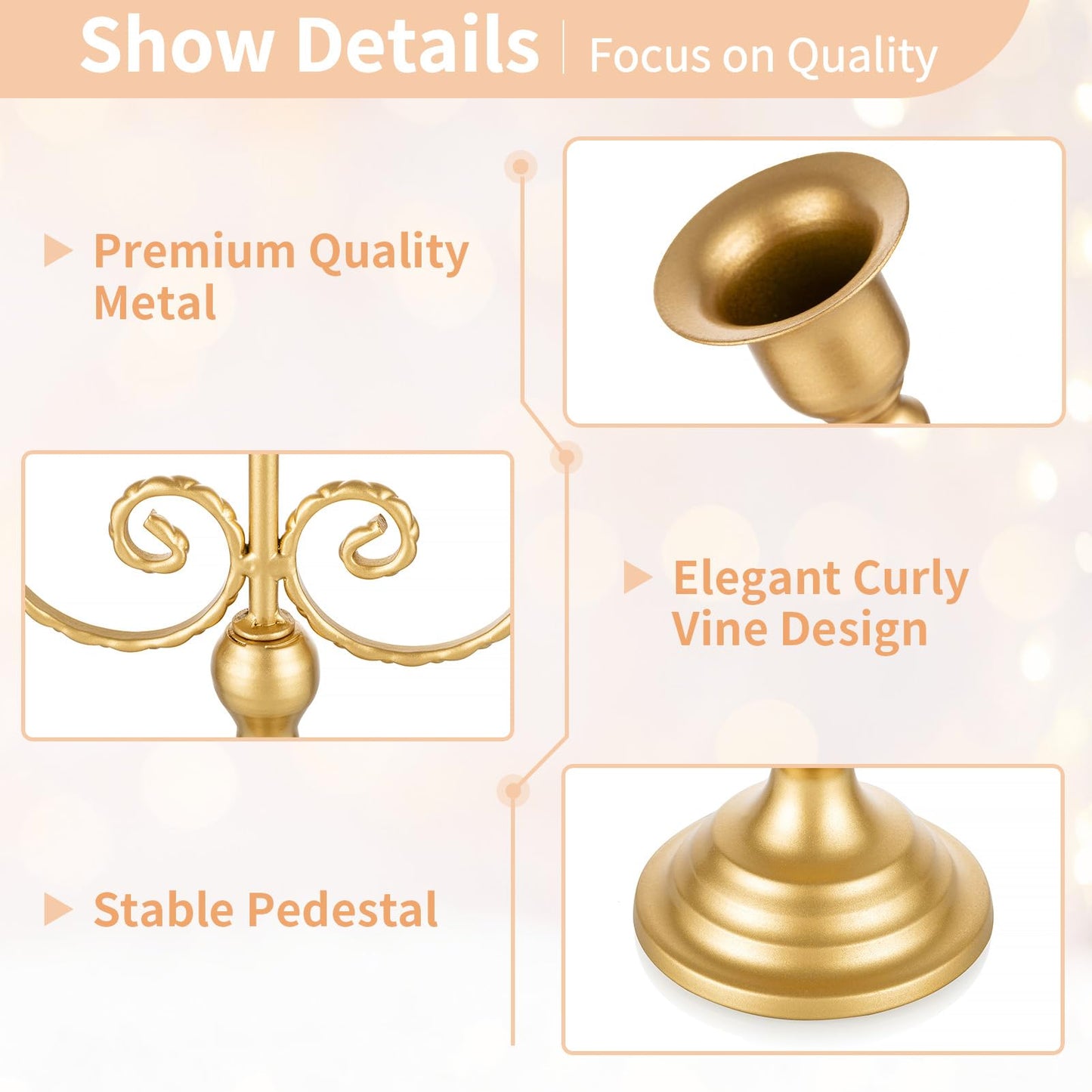 NUPTIO Candlestick Holders Candelabras Gold Candle Stick Stands 2 Pcs Metal Candelabra Centerpieces Candlestick Holders for Tapered Candles Wedding Birthday Party Dining Table Christmas Decoration 11"