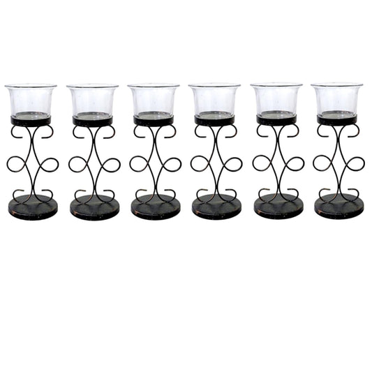 Hosley Bulk Buy Set of 6 Metal & Glass Tea Light Candle Holders for Home Decor, Lighting, Wedding, Parties, Gifting, LED Tea Light Gardens