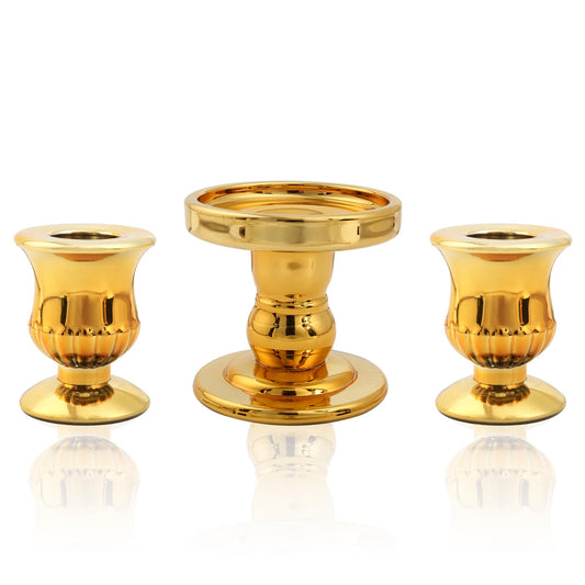 Gold Unity Candle Holder - Glass Candle Holders for Pillar Candles Taper Candles, Glass Candlestick Holders Set of 3, Decorative Clear Glass Candlestick Holder for Wedding Table Dinning Centerpiece