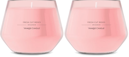 Yankee Candle Studio Medium Candle - Fresh Cut Roses, Pink, 10 oz: Long-Lasting, Essential-Oil Scented Soy Wax Blend | 40-65 Hours of Burning Time, Home Decor (Pack of 2)