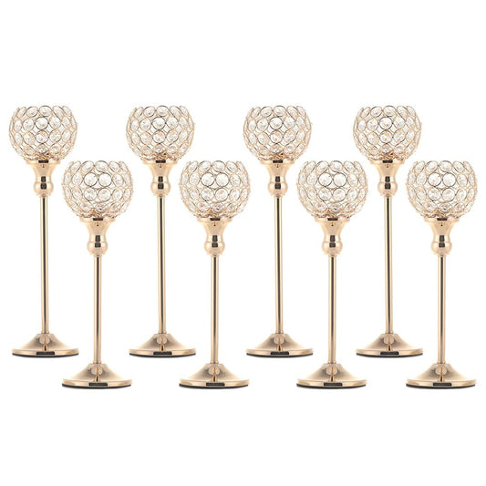 Pack of 8pcs Candle Holders for Pillar Candles,Gold Candle Holders Bulk Wedding Centerpieces Metal Crystal Candlestick Holders Stand for Table Party Church Decor