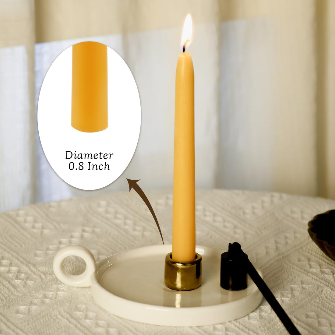 24 Pack Beeswax Taper Candles in Bulk 8 inch Tall - All Natural, 100% Pure Unscented Bee Wax Candle, Dripless, 5 Hours Burnning Time -Yellow
