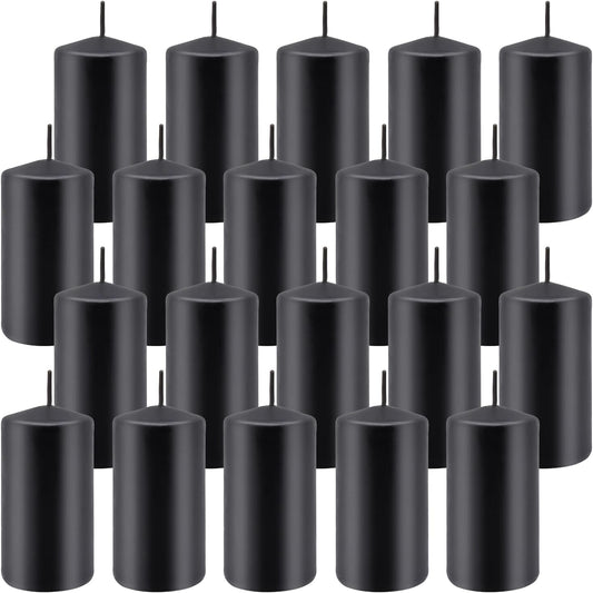YOROXRG 2"x4" High Black Pillar Candles, Set of 20 Unscented. Bulk Buy. Ideal for Halloween, Wedding, Emergency Lanterns, Household, Wedding and Home Décor Candlesticks