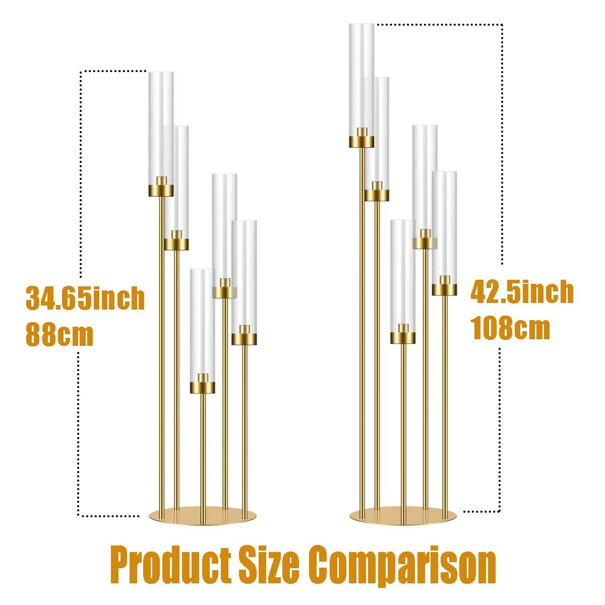 35in 1 Set Gold Candelabra Candle Centerpieces for Tables Candlesticks Holder Wedding Centerpieces Table Decorations Acrylic lampshade Fit 0.9" LED Candle