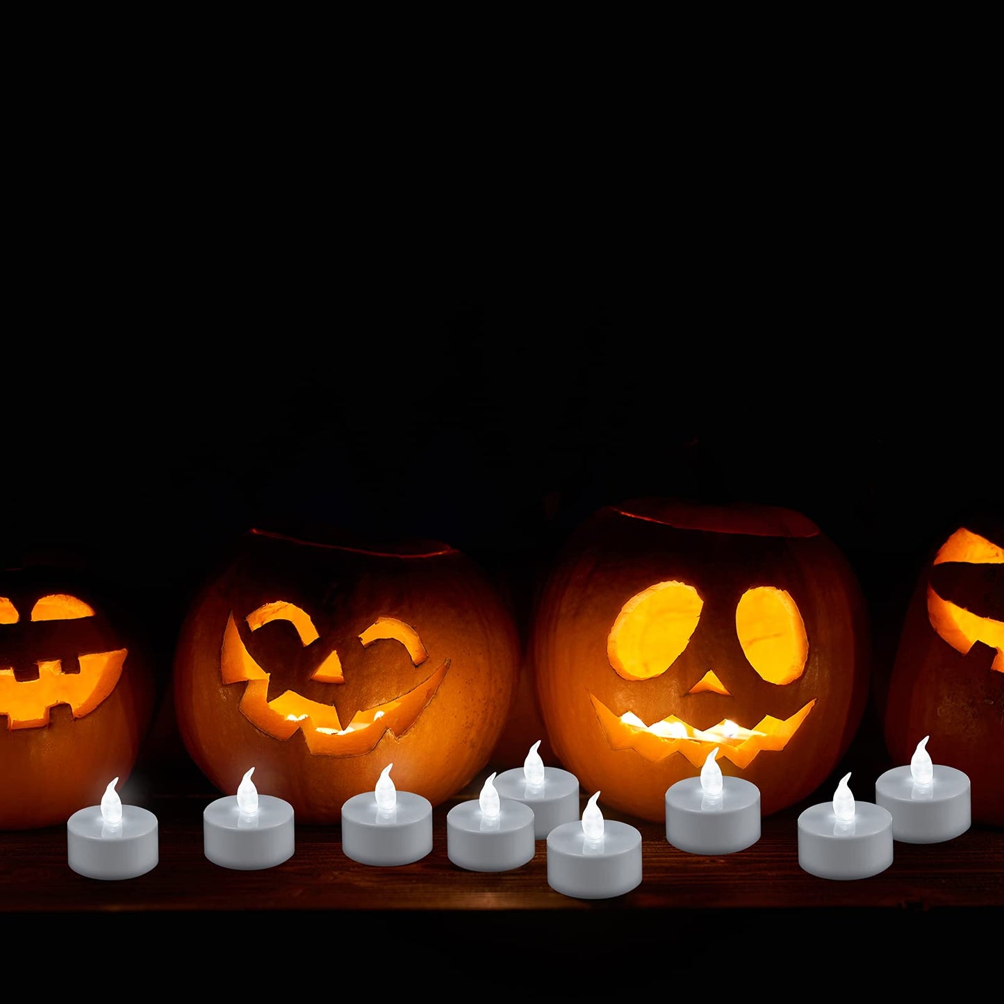 YIWER 50pcs Flameless Tea Lights Candles Realistic LED Flickering Operated Pumkin LED TeaLights Candles Long Lasting Electric Fake Candles Decoration for Party and Gifts Ideas