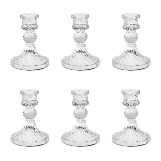 ZQXJWFY Glass Candle Holders Set, Vintage Decorative Design,Elegant Table Candlesticks Set for Dining Room,Wedding, Spring Party, Romantic Dinner, Festival & Windowsill Decor (6, Clear, XZS)