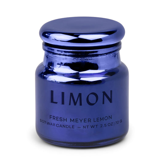Paddywax Chroma Scented Candle with Lid in Reusable Metallic Etched Glass Jar, Clean- Burn Soy Candle with Approx. 14 Hour Burn Time, Cobalt – Limon, Fresh Meyer Lemon, 2.5 oz