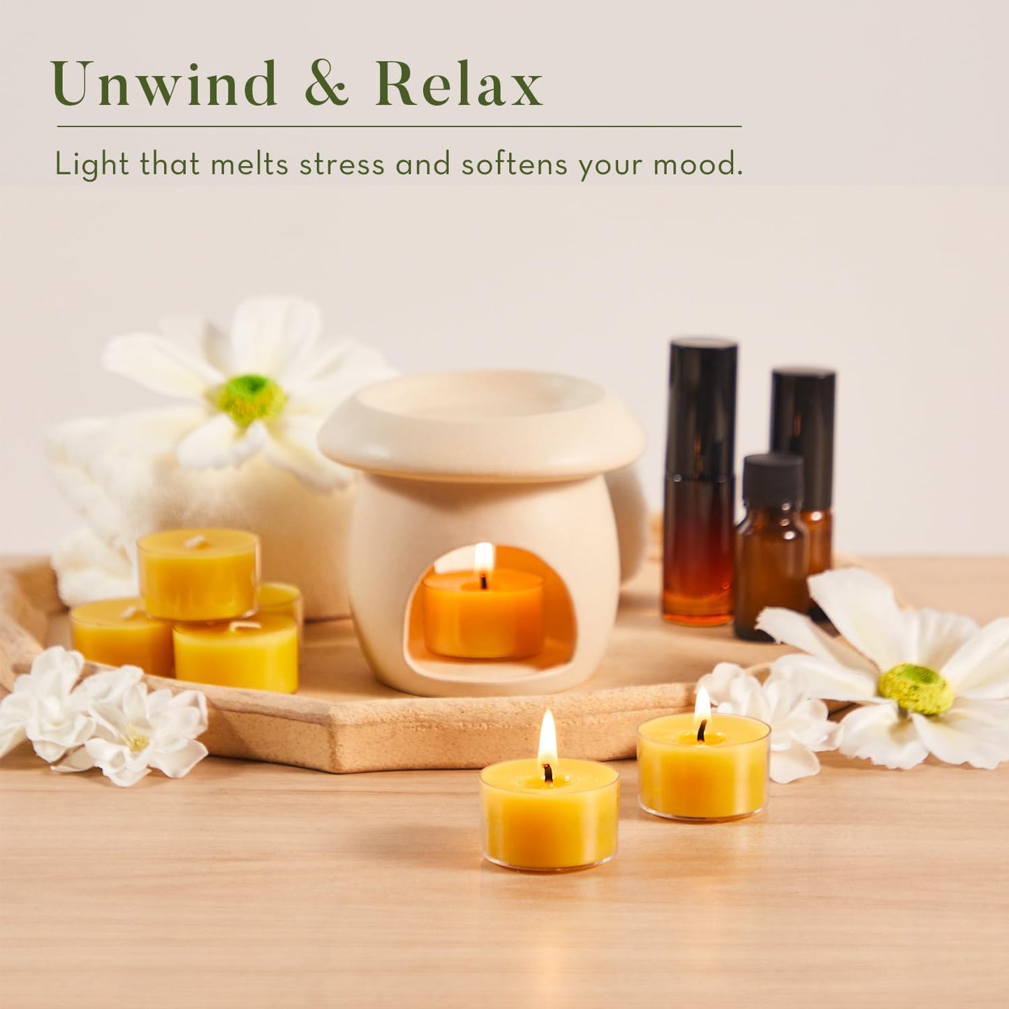 Ashlux 6 Hours Beeswax Tealights Candles, 6 Packs Pure Beeswax Tea Lights