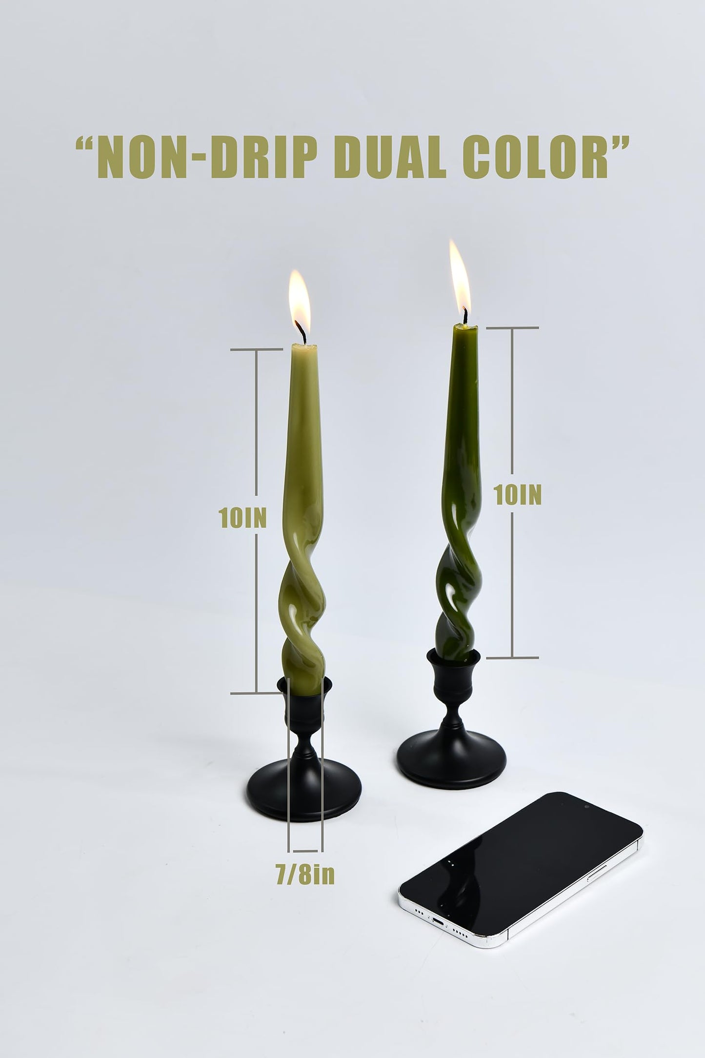 PAMELIFE Olive Green Dark Green Christmas Spiral Taper Candles - Set of 6 Twisted Candlesticks 9.5 Inch Tall for Home Decoration Holiday Wedding Party