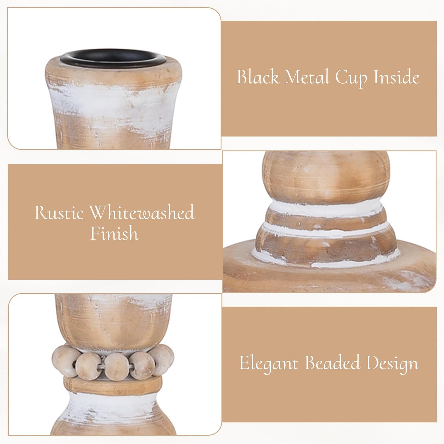 Inweder Wooden Taper Candle Holders: Rustic Wood Candlestick Holders Farmhouse Fall Decor for Living Room Dinning Table Centerpiece Christmas Set of 10