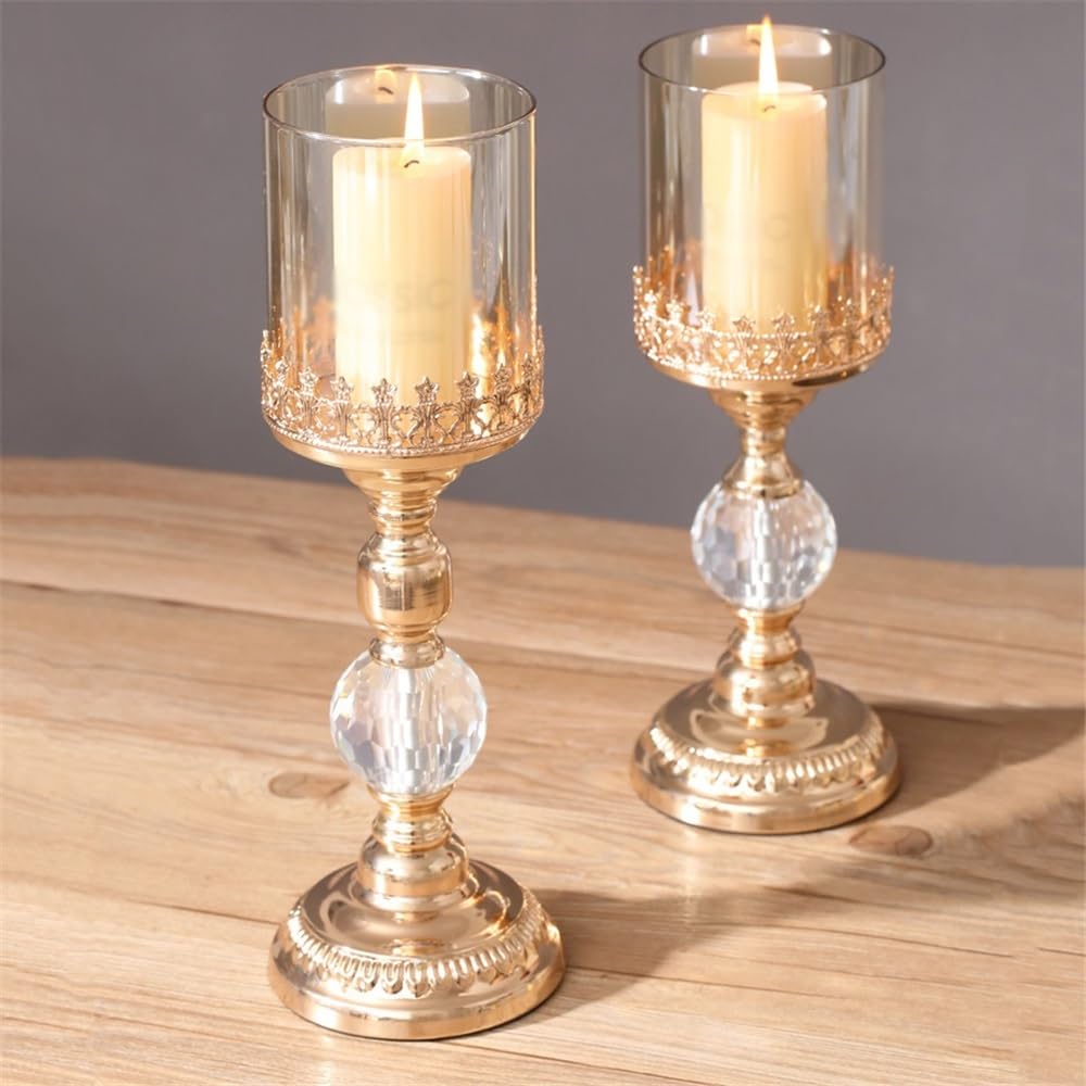 Candlestick Holders Light Luxury Gold Tall Candlestick Metal Glass Dinner Table Decoration Candle Holder Candle Holders(Large)